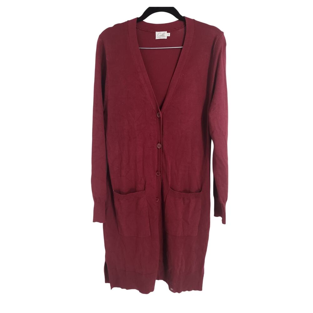 Cielo Red Button-Front Long Cardigan Sweater Women's XL